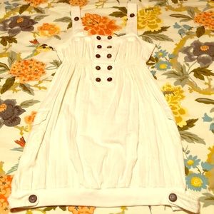 Cream Bubble Tank Dress w/ Brown Buttons